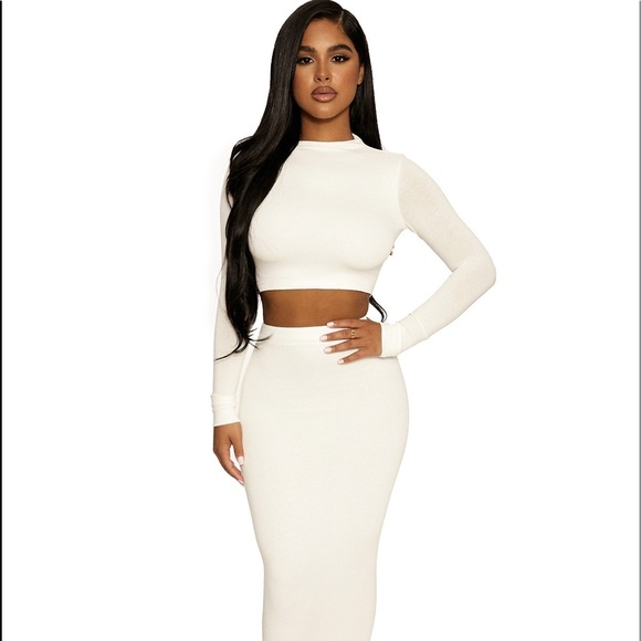 naked wardrobe Dresses & Skirts - White Naked wardrobe midi skirt & long sleeve top